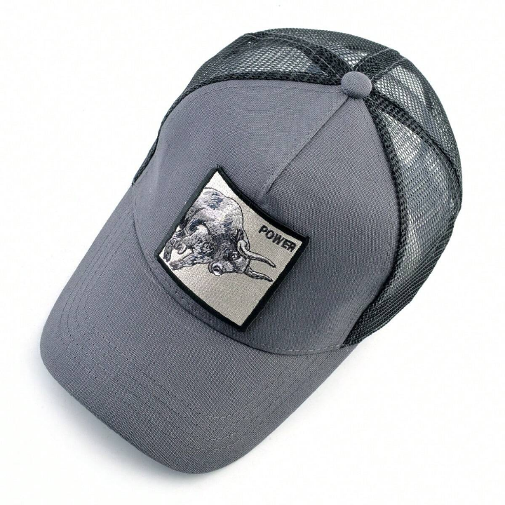 1pc Unisex Bull Embroidered Patch Mesh Cap Trucker Hat For Couples, Suitable For Daily, Casual And Outdoor Activities