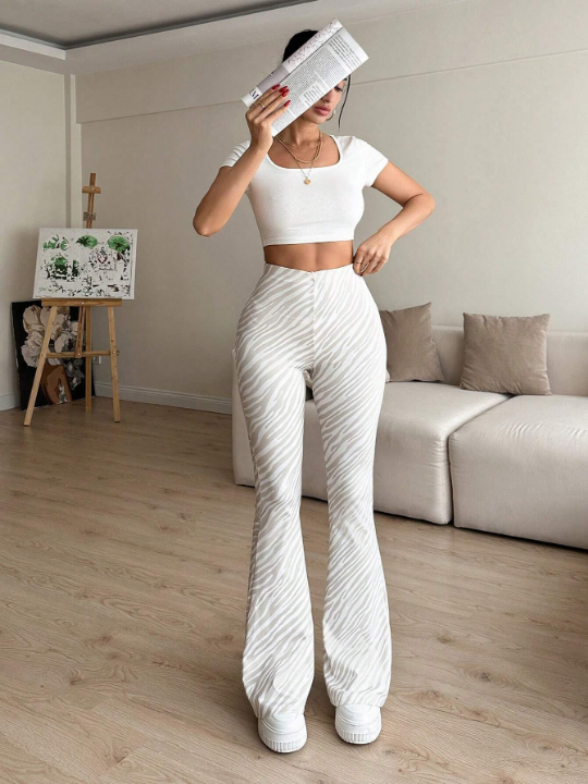 Women's Zebra Print Flared Pants