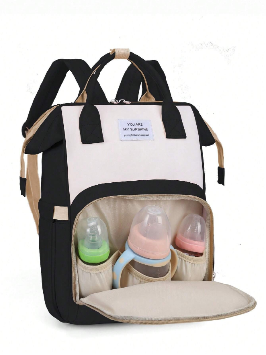 1pc Color Blocking Oxford Fabric Upgraded Material Decorated Baby Bottle Bag, Portable Large Capacity With Zipper, Suitable For Moms' Daily Use