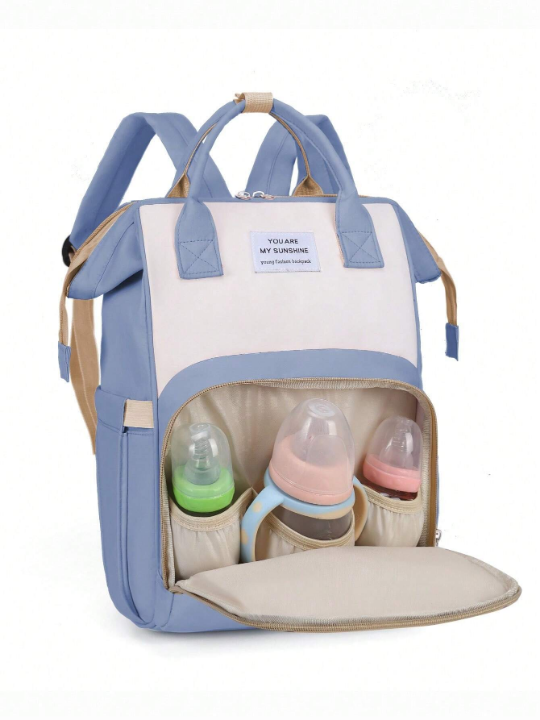 1pc Small Oxford Upgraded Fabric Diaper Bag With Milk Bottle Decoration, Large Capacity & Zipper For Daily Use