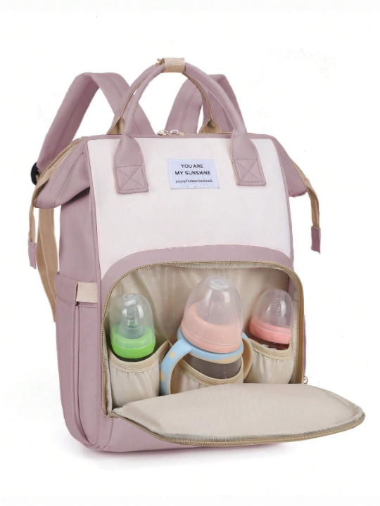 1pc Oxford Cloth Upgrade Fabric Decorated Baby Bottle Bag With Large Capacity And Zipper, Suitable For Moms' Daily Use