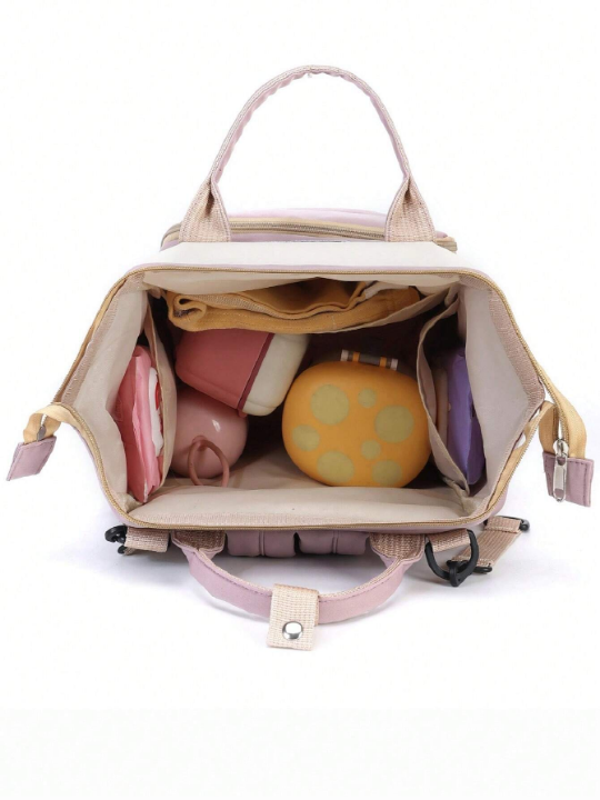 1pc Oxford Cloth Upgrade Fabric Decorated Baby Bottle Bag With Large Capacity And Zipper, Suitable For Moms' Daily Use