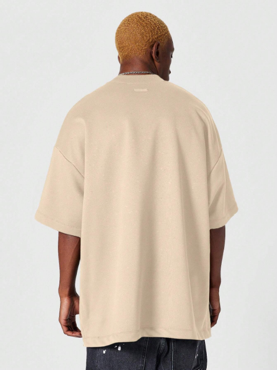 SUMWON Heavyweight Oversized Fit Mock Neck Tee With Flock Front Print