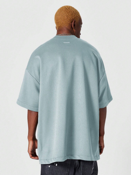 SUMWON Heavyweight Oversized Fit Mock Neck Tee With Flock Front Print