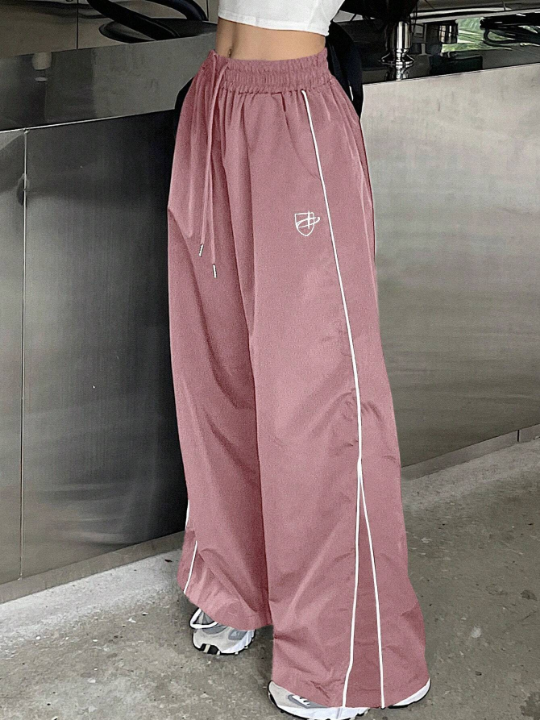 DAZY Drawstring Waist Contrast Side Seam Wide Leg Pants