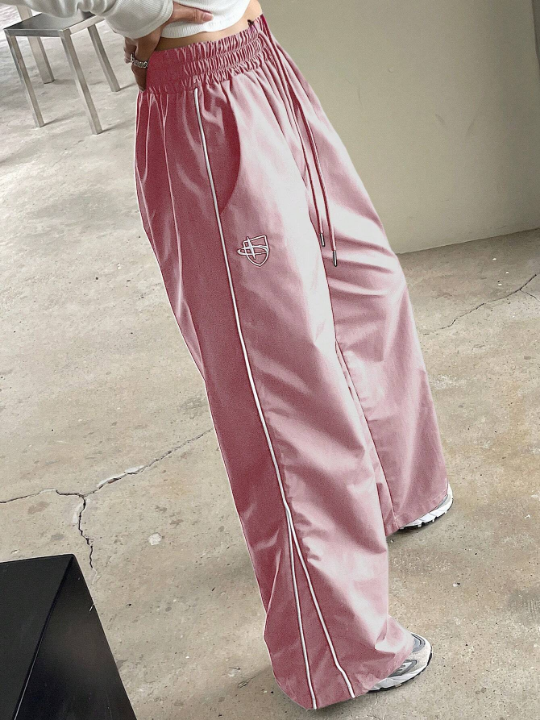 DAZY Drawstring Waist Contrast Side Seam Wide Leg Pants