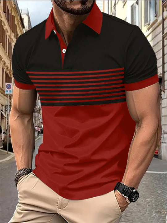 Manfinity Homme Men's Color-Block Striped Polo Shirt