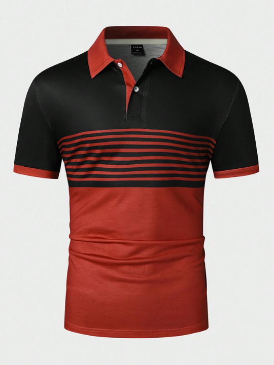 Manfinity Homme Men's Color-Block Striped Polo Shirt