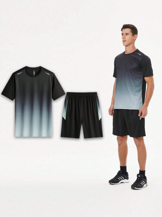 Men's Quick-Dry Short Sleeve Ice Silk T-Shirt And Shorts Set For Running, Cycling, Basketball, Fitness Gym Clothes Men, Athletic Suit, Tracksuit Men Shorts Set