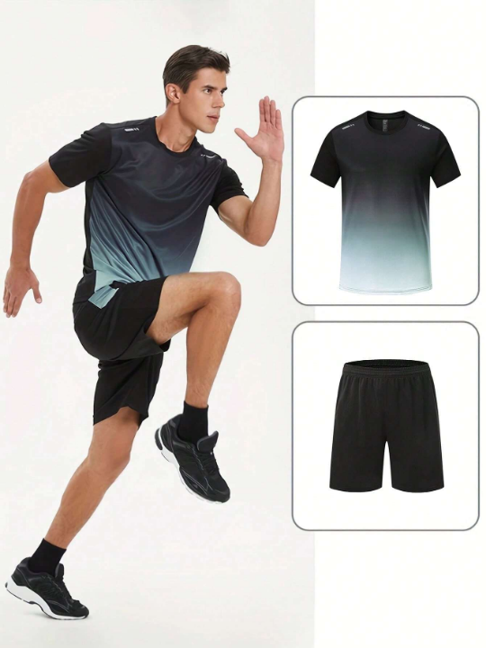 Men's Quick-Dry Short Sleeve Ice Silk T-Shirt And Shorts Set For Running, Cycling, Basketball, Fitness Gym Clothes Men, Athletic Suit, Tracksuit Men Shorts Set