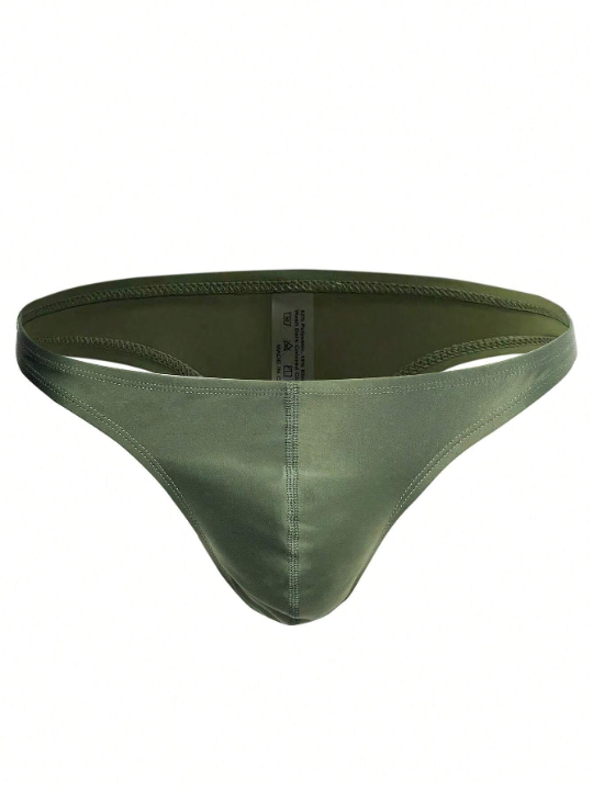 Manfinity Swimmode Men's Solid Color Green Triangle Swim Briefs For Summer, Swimming, Diving, Surfing