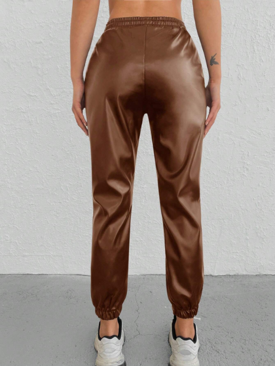 Solid Color Drawstring Elastic Waist Long Pants