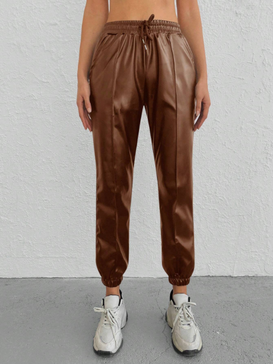 Solid Color Drawstring Elastic Waist Long Pants