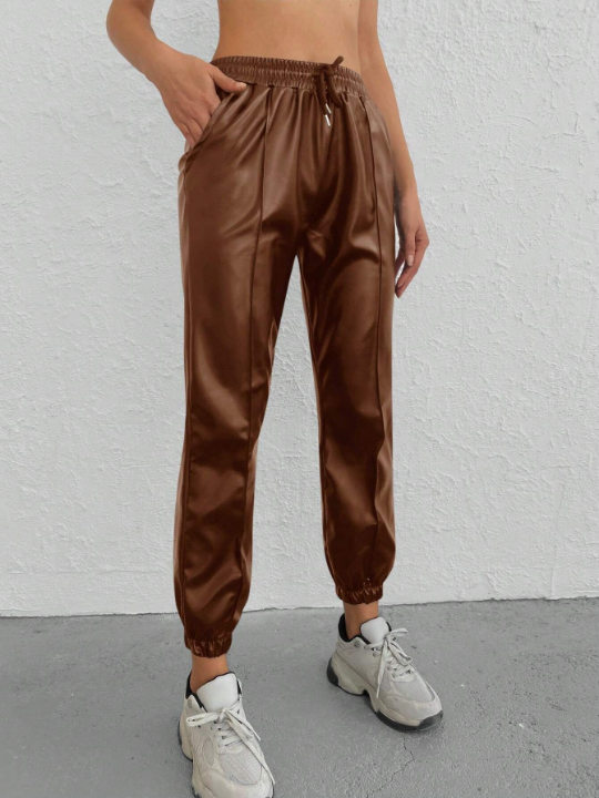 Solid Color Drawstring Elastic Waist Long Pants