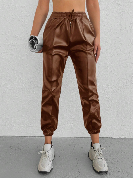 Solid Color Drawstring Elastic Waist Long Pants