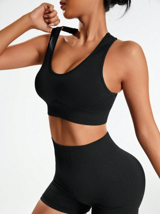 Yoga High Street Round Neck Yoga Mesh Sports Bra