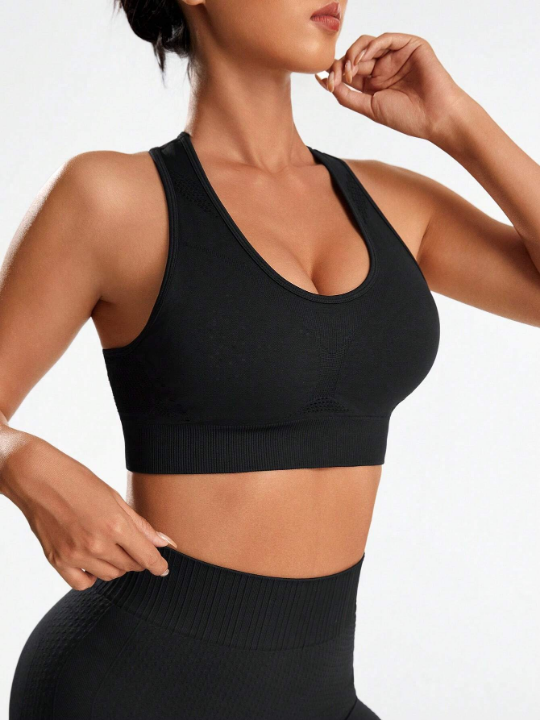 Yoga High Street Round Neck Yoga Mesh Sports Bra