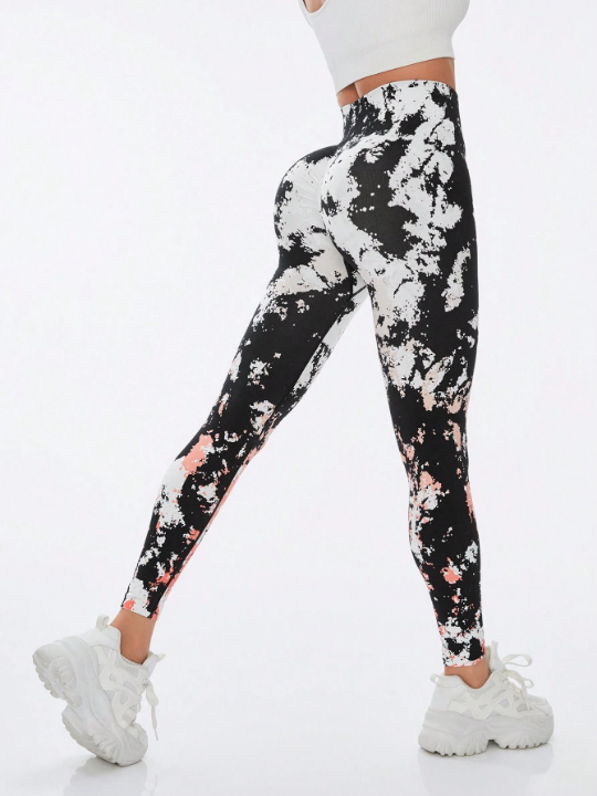 Yoga Basic Tie-Dye Wide Waist Sport Leggings