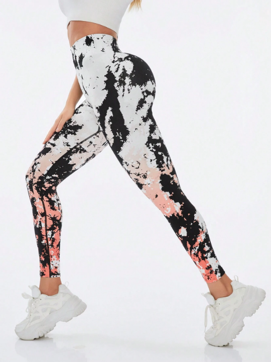 Yoga Basic Tie-Dye Wide Waist Sport Leggings