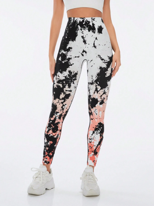 Yoga Basic Tie-Dye Wide Waist Sport Leggings