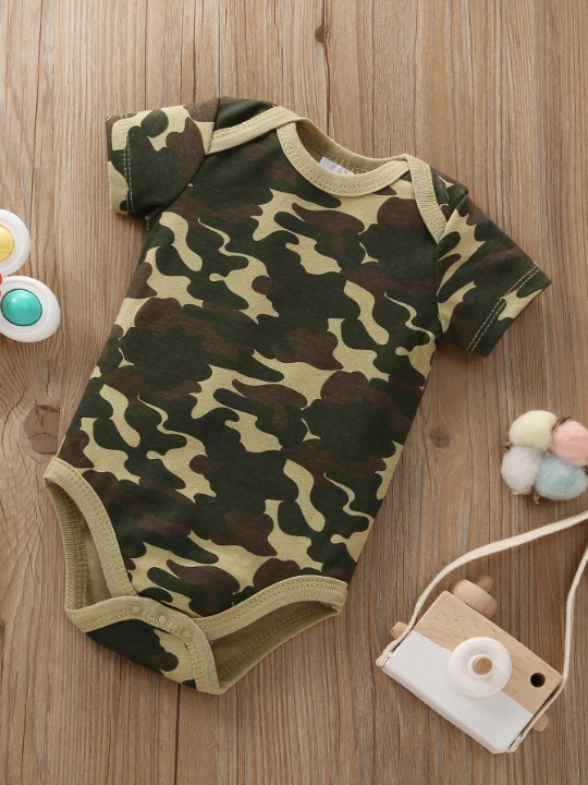 Newborn Baby Boys' Triangle Dinosaur, Camouflage And Letter Print Romper