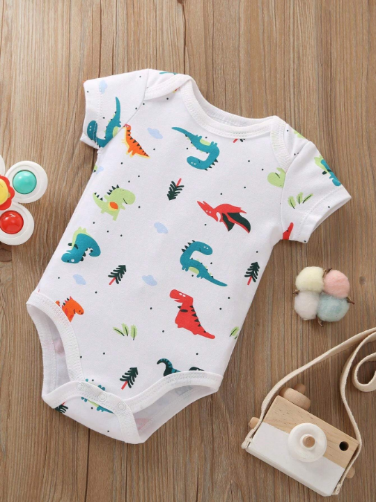 Newborn Baby Boys' Triangle Dinosaur, Camouflage And Letter Print Romper