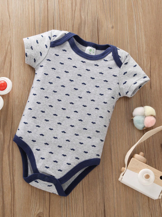 New 5pcs/Set Ow Tie, Letter & Mustache Patterned Triangle Bodysuit Outfit For Baby Boys