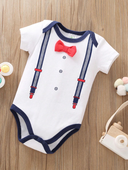 New 5pcs/Set Ow Tie, Letter & Mustache Patterned Triangle Bodysuit Outfit For Baby Boys