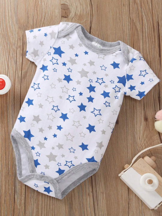 New Arrival Baby Boy 5pcs/Set Letter & Star Print Short Sleeve Romper Outfits