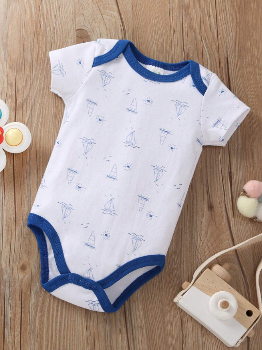 New Arrival Baby Boy 5pcs/Set Letter & Star Print Short Sleeve Romper Outfits