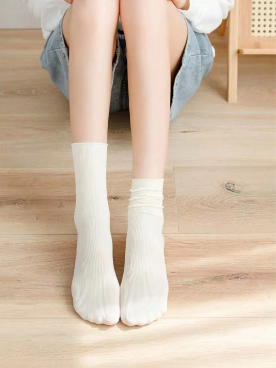 10 Randomly Selected Pairs Of Ice Silk Candy Colored Pile Heap Mid-Tube Socks With Rolled Hem For Women In Spring/Summer