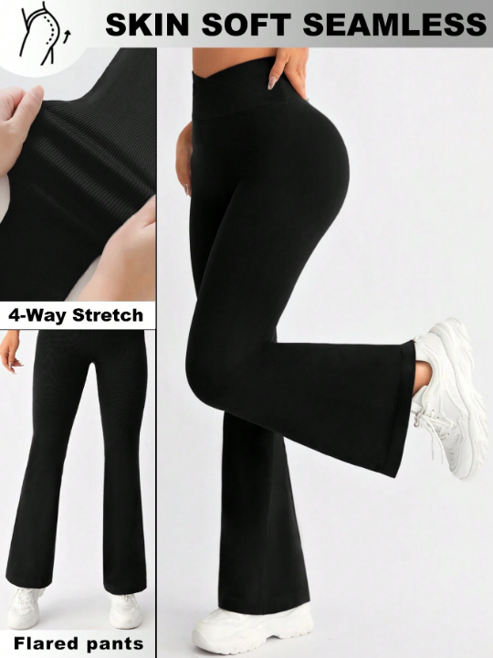 Seamless Flare Leg Sport Pants With V-Shaped Waistline