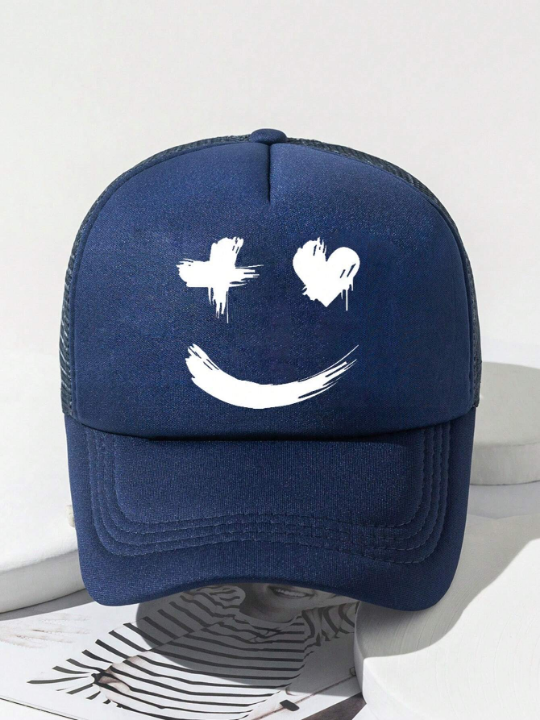 1pc Unisex Printed Face Outdoor Adjustable Mesh Baseball Cap, Trucker Hat