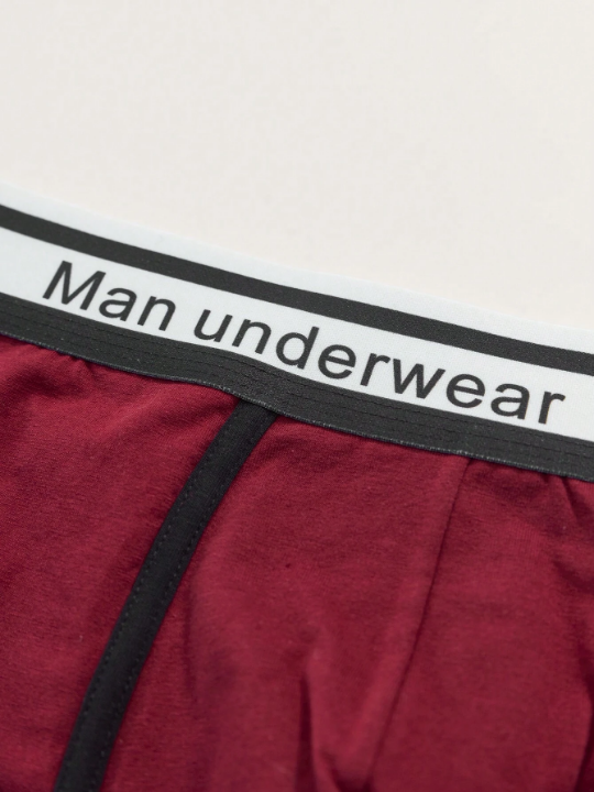 Men's 3pcs/Set Fashionable Letter Print Waistband Color Block Briefs With Wrapped Edge And Right Angle Design