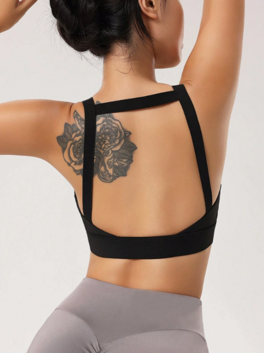 Yoga Basic Solid Color Round Neck Sleeveless Sports Top With Backless Design