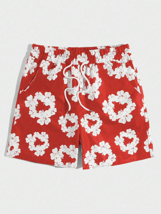 ROMWE Street Life Men's Lucky Clover Print Drawstring Waist Shorts