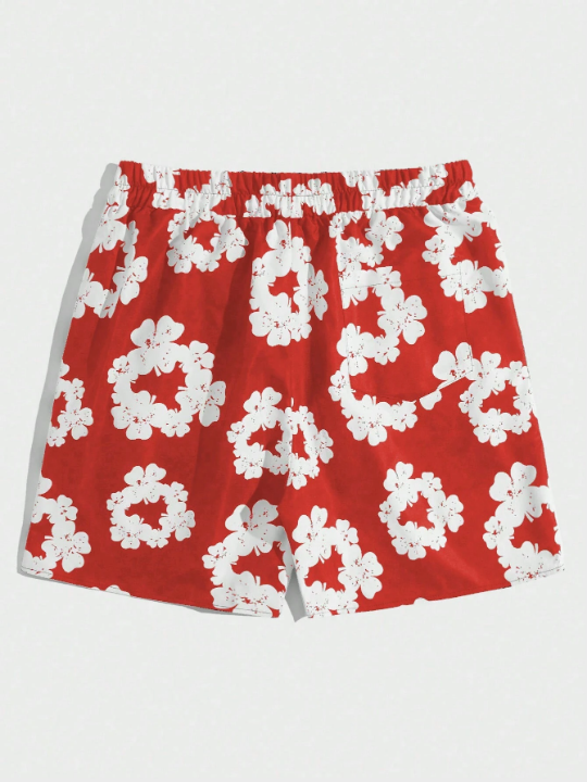 ROMWE Street Life Men's Lucky Clover Print Drawstring Waist Shorts