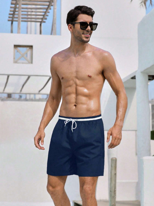 Manfinity Swimmode Men Striped Trim Drawstring Waist Swim Trunks