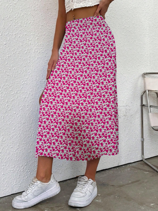 Frenchy Floral High Slit Asymmetrical Skirt