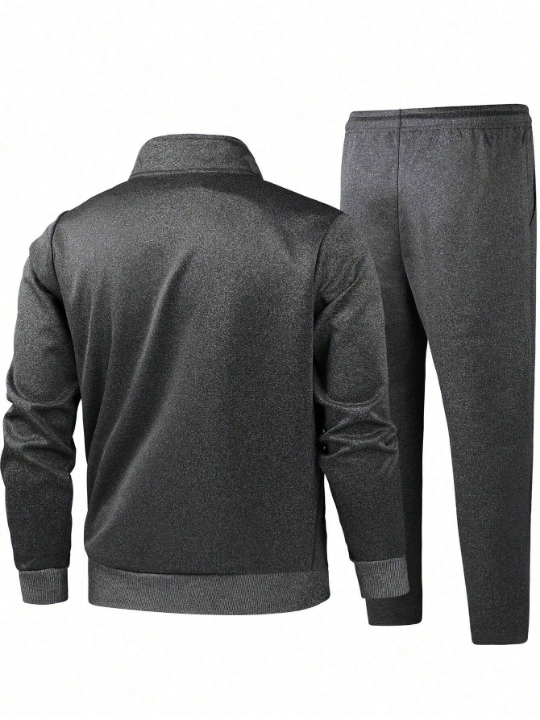 Men's Autumn Winter New Style Letter Print Stand Collar Sweatshirt And Sports Pants Set, Athletic Suit, Tracksuit