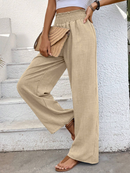 Solid Color Wide-Leg High Waist Straight Pants