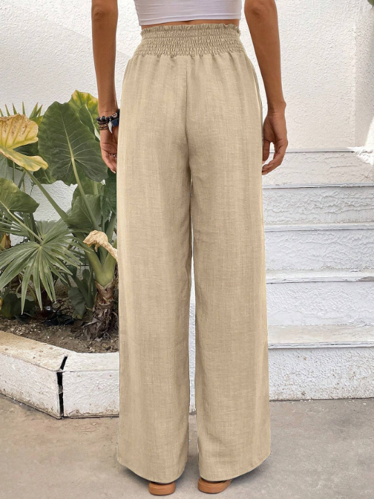 Solid Color Wide-Leg High Waist Straight Pants