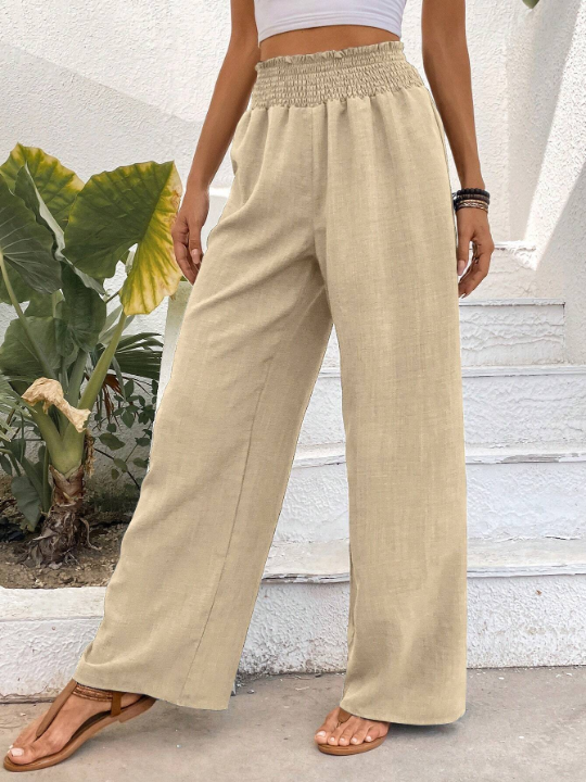 Solid Color Wide-Leg High Waist Straight Pants