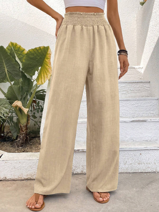 Solid Color Wide-Leg High Waist Straight Pants