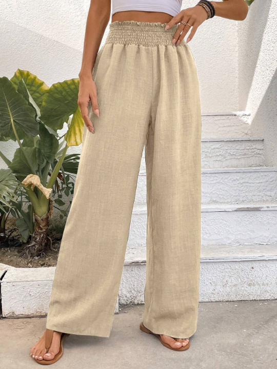 Solid Color Wide-Leg High Waist Straight Pants