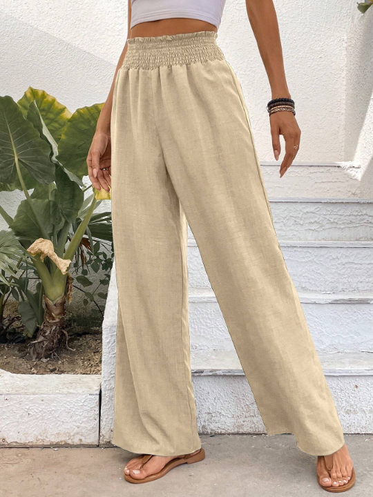 Solid Color Wide-Leg High Waist Straight Pants