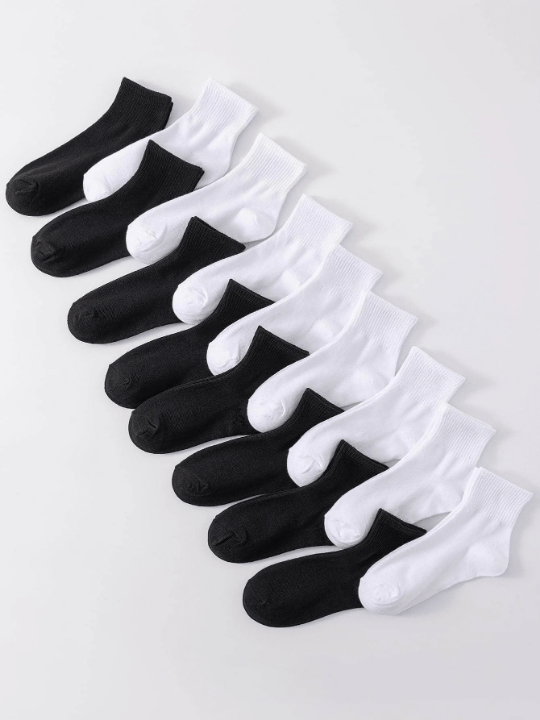 16 Pairs/Set Simple Black & White Damen Mid-Calf Socks, Breathable Anti-Odor & Skin-Friendly