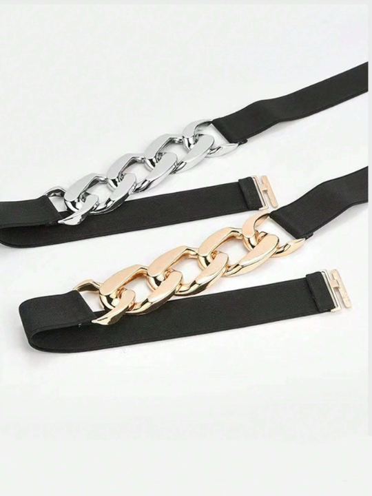 1pc Simple Women's Metal Chain Buckle Elastic Waist Belt For Dress/Pants, Suitable For Daily Wear