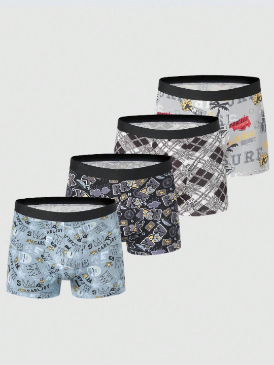 4pcs Men's Printed Boxer Briefs