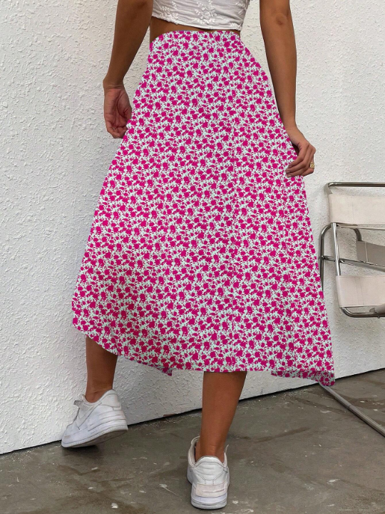 Frenchy Floral High Slit Asymmetrical Skirt